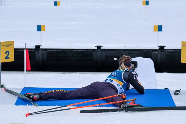 Antholz, Italien 18. Februar 2026: Biathlon 15km Einzel Frauen - Olympia 2026 Im Bild: Franziska Preuss (GER) beim Einschießen im Liegen. Anterselva Biathlon Arena *** Antholz, Italy 18 February 2026 Biathlon 15km Individual Women Olympic Games 2026 In the picture Franziska Preuss GER shooting in the prone position Anterselva Biathlon Arena Copyright: xFotostandx xHettichx