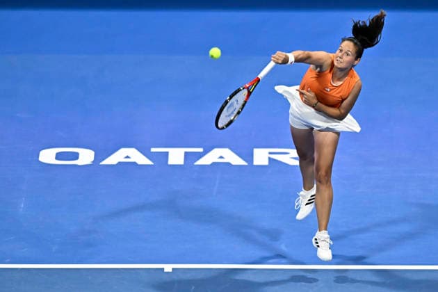 WTA, Tennis Damen QATAR TOTALENERGIES OPEN 2026-ROUND OF 16 Daria Kasatkina of Australia competes in her round of 16 match against Iga Swiatek of Poland during the WTA Qatar TotalEnergies Open 2026 tennis tournament at the Khalifa International Tennis Complex in Doha, Qatar, on February 11, 2026. ¨ ¨¨ DOHA Qatar Copyright: xNOUSHADx