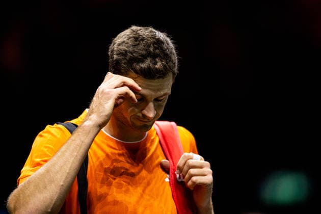 ROTTERDAM, NETHERLANDS - FEBRUARY 11: Hubert Hurkacz of Poland looks dejected after his Men s Singles First Round match against Alexander Bublik of Kazakhstan during Day Three of the ABN AMRO Open at the Rotterdam Ahoy on February 11, 2026 in Rotterdam, Netherlands. (Photo by Rene Nijhuis) SPO  Copyright: xRenexNijhuis