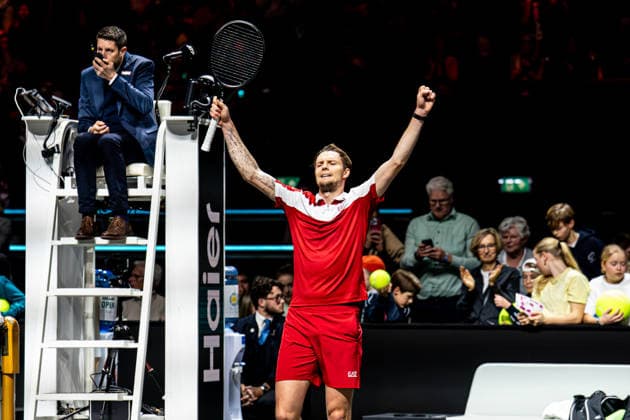 2026-02-11 ABN AMRO Open - Day Three ROTTERDAM, NETHERLANDS - FEBRUARY 11: Alexander Bublik celebrates after winning his match during Day Three of the ABN AMRO Open at Rotterdam Ahoy on February 11, 2026 in Rotterdam, Netherlands. (Photo by Gabriel Calvino Alonso BSR Agency) Rotterdam Netherlands Content not available for redistribution in The Netherlands directly or indirectly through any third parties. Copyright: xBSRxAgencyx