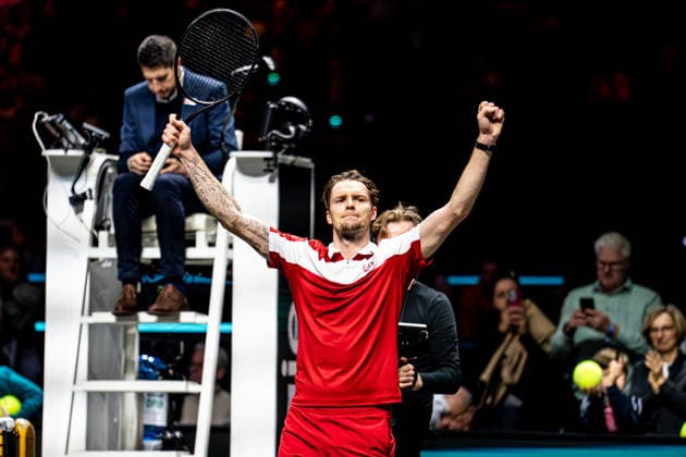 2026-02-11 ABN AMRO Open - Day Three ROTTERDAM, NETHERLANDS - FEBRUARY 11: Alexander Bublik celebrates after winning his match during Day Three of the ABN AMRO Open at Rotterdam Ahoy on February 11, 2026 in Rotterdam, Netherlands. (Photo by Gabriel Calvino Alonso BSR Agency) Rotterdam Netherlands Content not available for redistribution in The Netherlands directly or indirectly through any third parties. Copyright: xBSRxAgencyx