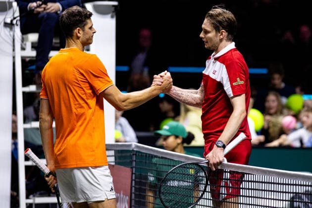 ROTTERDAM, NETHERLANDS - FEBRUARY 11: Hubert Hurkacz of Poland and Alexander Bublik of Kazakhstan shake hands after their Men s Singles First Round match during Day Three of the ABN AMRO Open at the Rotterdam Ahoy on February 11, 2026 in Rotterdam, Netherlands. (Photo by Rene Nijhuis) SPO  Copyright: xRenexNijhuis