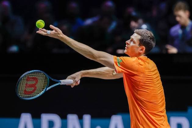 Hubert Hurckacz in action against Alexander Bublik ABN AMRO Open, Day Three, ABN AMRO Open, Rotterdam Ahoy, February 11, 2026, Rotterdam, Netherlands.