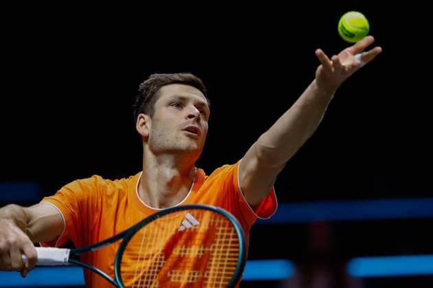 Hubert Hurckacz in action against Alexander Bublik ABN AMRO Open, Day Three, ABN AMRO Open, Rotterdam Ahoy, February 11, 2026, Rotterdam, Netherlands.