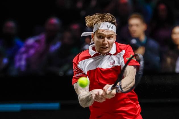 Alexander Bublik in action against Hubert Hurckacz ABN AMRO Open, Day Three, ABN AMRO Open, Rotterdam Ahoy, February 11, 2026, Rotterdam, Netherlands.