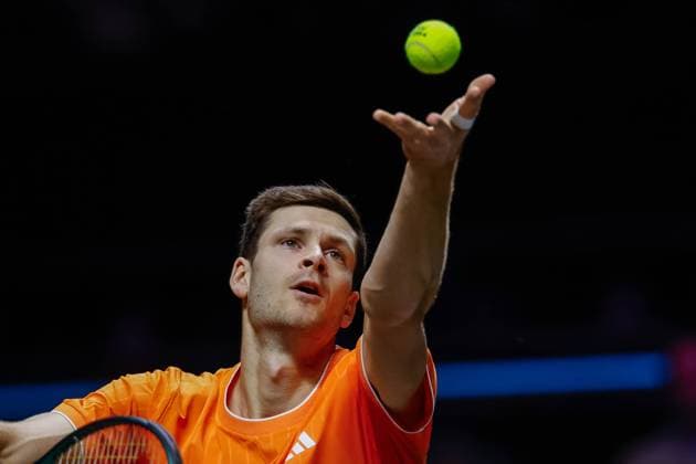 Hubert Hurckacz in action against Alexander Bublik ABN AMRO Open, Day Three, ABN AMRO Open, Rotterdam Ahoy, February 11, 2026, Rotterdam, Netherlands.