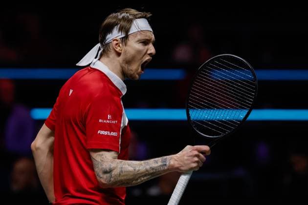 Alexander Bublik in action against Hubert Hurckacz ABN AMRO Open, Day Three, ABN AMRO Open, Rotterdam Ahoy, February 11, 2026, Rotterdam, Netherlands.
