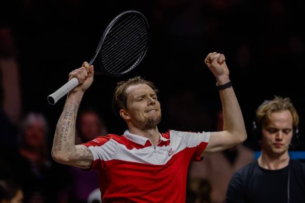 Alexander Bublik in action against Hubert Hurckacz ABN AMRO Open, Day Three, ABN AMRO Open, Rotterdam Ahoy, February 11, 2026, Rotterdam, Netherlands.