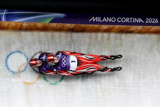 OLYMPICS - Winter Olympic Games, Olympische Spiele, Olympia, OS Milano Cortina 2026 CORTINA D AMPEZZO,ITALY,11.FEB.26 - OLYMPICS, LUGE - Winter Olympic Games Milano Cortina 2026, men, doubles. Image shows Thomas Steu and Wolfgang Kindl (AUT).  GEPAxpictures xMaticxKlansek