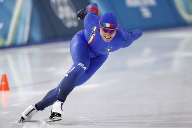 MILAN , 11-02-2026 , Milano Speed skating, Eisschnelllauf Stadium , Olympic Winter games, Winterspiele,Spiele, Summer games 2026 - Speed Skating 1000m men , Picture shows Daniele Di Stefano Olympic Winter Games 2026 - Speed Skating 1000m men  x201495919x Copyright: