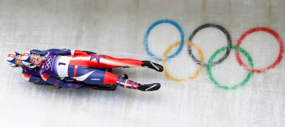 OLYMPICS - Winter Olympic Games, Olympische Spiele, Olympia, OS Milano Cortina 2026 CORTINA D AMPEZZO,ITALY,11.FEB.26 - OLYMPICS, LUGE - Winter Olympic Games Milano Cortina 2026, women, doubles. Image shows Chevonne Chelsea Forgan and Sophia Kirkby (USA).  GEPAxpictures xMaticxKlansek