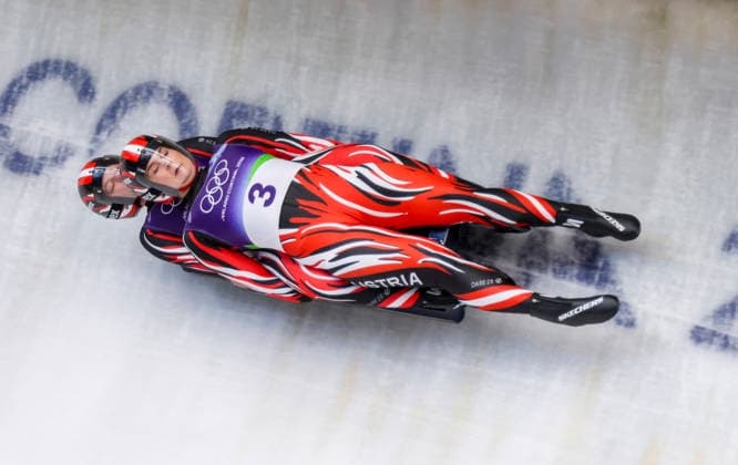 OLYMPICS - Winter Olympic Games, Olympische Spiele, Olympia, OS Milano Cortina 2026 CORTINA D AMPEZZO,ITALY,11.FEB.26 - OLYMPICS, LUGE - Winter Olympic Games Milano Cortina 2026, women, doubles. Image shows Selina Egle and Lara Michaela Kipp (AUT).  GEPAxpictures xMaticxKlansek