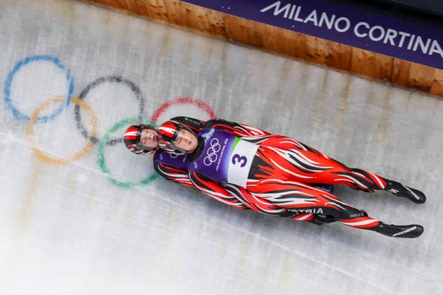 OLYMPICS - Winter Olympic Games, Olympische Spiele, Olympia, OS Milano Cortina 2026 CORTINA D AMPEZZO,ITALY,11.FEB.26 - OLYMPICS, LUGE - Winter Olympic Games Milano Cortina 2026, women, doubles. Image shows Selina Egle and Lara Michaela Kipp (AUT).  GEPAxpictures xMaticxKlansek