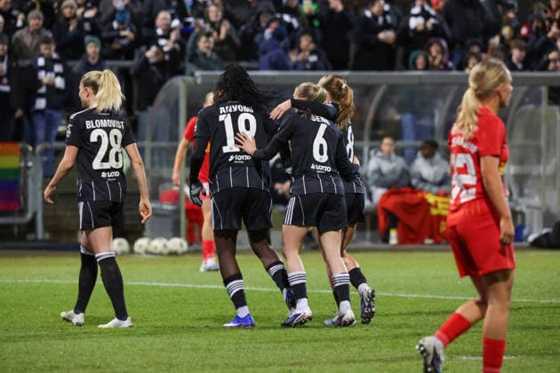11 02 2026, xgrfx, Football UEFA Women s Europa Cup 1 4 Final, Eintracht Frankfurt FC Nordsjaelland v l Tor, Ncole Anyomi Eintracht Frankfurt DFL DFB REGULATIONS PROHIBIT ANY USE OF PHOTOGRAPHS as IMAGE SEQUENCES and or QUASI VIDEO Stadion am Brentanobad