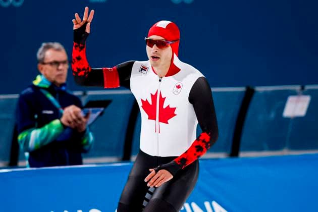 David La Rue of Canada celebrates after Men 1000m, Milano Cortina 2026 Winter Olympics: Day 5, Speed skating, Eisschnelllauf - Milano Cortina 2026 Winter Olympics: Day 5, Milano Speed Skating Stadium, February 11, 2026, Milan, Italy.