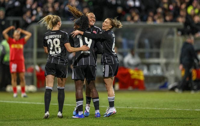 GER, Frankfurt, Eintracht Frankfurt vs FC Nordsjaelland, European Cup, Football, UEFA, 2024 2026 season, Stadion am Brentanobad, quarter-final, first leg in the picture Nicole Anyomi Eintracht Frankfurt Women 19 , goal, jubilation and joy, emotions, Lisanne Gräwe Eintracht Frankfurt Women 8 , 1 0 DFB DFL REGULATIONS PROHIBIT ANY USE OF PHOTOGRAPHS AS IMAGE SEQUENCES AND OR QUASI VIDEO, 11 02 2026 Copyright: HMBxMedia HendrikxHamelau