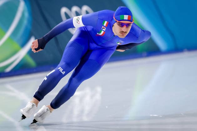 2026-02-11 Speed skating, Eisschnelllauf - Milano Cortina 2026 Winter Olympics - Day 5 MILAN, ITALY - FEBRUARY 11: Francesco Betti of Italy in a training session during Day 5 of Speed Skating - Milano Cortina 2026 Winter Olympics at Milano Speed Skating Stadium on February 11, 2026 in Milan, Italy. (Photo by Joris Verwijst BSR Agency) Milan Italy Content not available for redistribution in The Netherlands directly or indirectly through any third parties. Copyright: xBSRxAgencyx