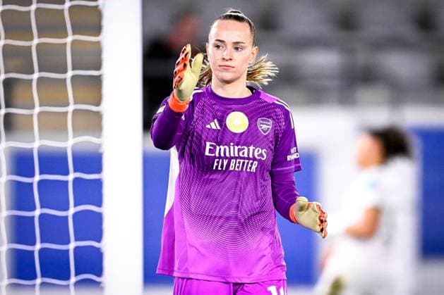OH Leuven v Arsenal - UEFA Women s Champions League LEUVEN, BELGIUM - FEBRUARY 11 : Van Domselaar Daphne goalkeeper of Arsenal during the UEFA Women s Champions League 2025 26 knockout phase play-off first leg match between OH Leuven Women and Arsenal Women on February 11, 2026 in Leuven, Belgium, 11 02 2026  Copyright: xTomasxSiskx