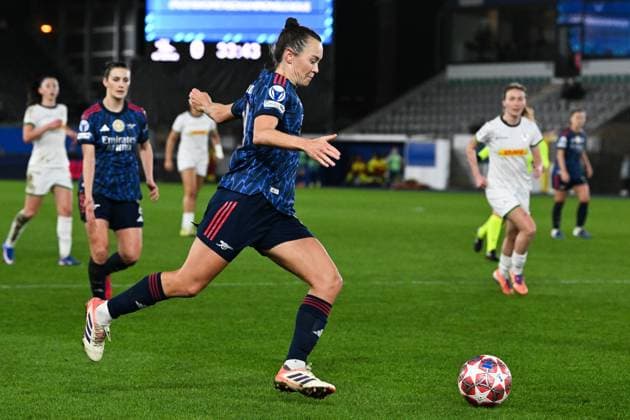 Arsenal?s Caitlin Foord pictured in action during a soccer match between Oud-Heverlee Leuven Women and English Arsenal, Wednesday 11 February 2026 in Heverlee, in the Knockout Play-offs (1st leg) phase of the UEFA Women s Champions League competition. JILLxDELSAUX  x162692411x