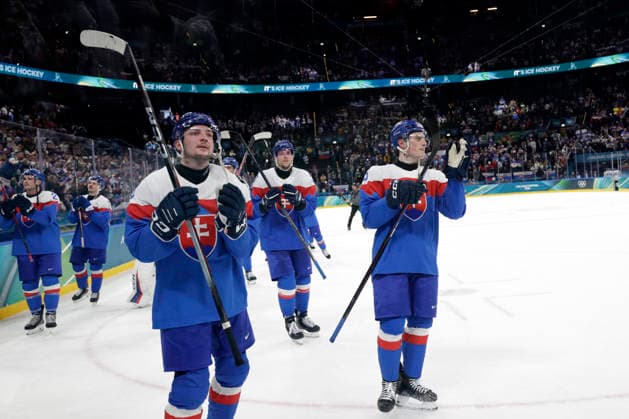 Milano Cortina 2026, Milan, Italy, 11.02, 2026, MiCo2026, MiCo, 2026, Olympics, Olympic, Winter Olympic, Olympic Winter games, Winterspiele,Spiele, Summer games Ice hockey, Eishockey Finland, Slovakia Team Slovakia players celebrate afters their Men™s Premilinary round Group B Ice Hockey match between Slovakia and Finland teams of Milano Cortina 2026 Olympic Winter Games in Milan, Italy, 11.02.2026. Photo: Roman Koksarov (RKF) Milan Italy Copyright: xRomanxKoksarovx 0B4A1002.JPG