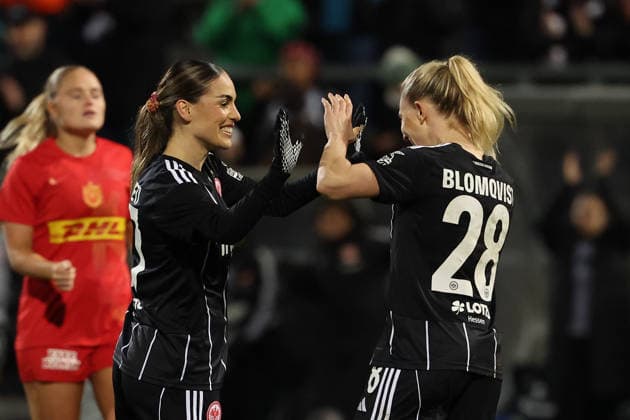 FBL UEFA Women™s Europa Cup 2025 26 Eintracht Frankfurt Nordsjaelland Ereleta Memeti Eintracht Frankfurt and Rebecka Blomqvist Eintracht Frankfurt celebrate the goal to 3 0 during the Women™s Europa Cup match between Eintracht Frankfurt and Nordsaelland at Stadion am Brentanobad in Frankfurt am Main, Germany, February 11, 2026 Copyright: JoaquimxFerreira
