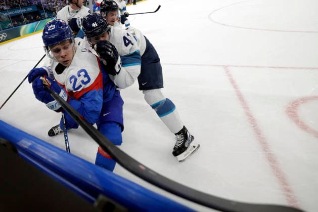 Milano Cortina 2026, Milan, Italy, 11.02, 2026, MiCo2026, MiCo, 2026, Olympics, Olympic, Winter Olympic, Olympic Winter games, Winterspiele,Spiele, Summer games Ice hockey, Eishockey Finland, Slovakia Adam Liska of Slovakia and Miro Heiskanen of Finland in action during Men™s Premilinary round Group B Ice Hockey match between Slovakia and Finland teams of Milano Cortina 2026 Olympic Winter Games in Milan, Italy, 11.02.2026. Photo: Roman Koksarov (RKF) Milan Italy Copyright: xRomanxKoksarovx _23A2890.JPG