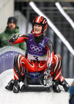 OLYMPICS - Winter Olympic Games, Olympische Spiele, Olympia, OS Milano Cortina 2026 CORTINA D AMPEZZO,ITALY,11.FEB.26 - OLYMPICS, LUGE - Winter Olympic Games Milano Cortina 2026, women, doubles. Image shows the rejoicing of Selina Egle and Lara Michaela Kipp (AUT).  GEPAxpictures xMaticxKlansek