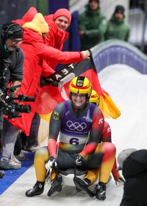 OLYMPICS - Winter Olympic Games, Olympische Spiele, Olympia, OS Milano Cortina 2026 CORTINA D AMPEZZO,ITALY,11.FEB.26 - OLYMPICS, LUGE - Winter Olympic Games Milano Cortina 2026, women, doubles. Image shows Dajana Eitberger and Magdalena Matschina (GER).  GEPAxpictures xMaticxKlansek