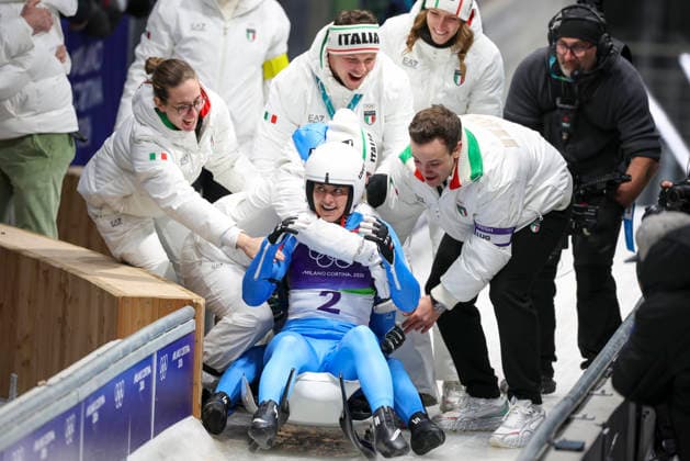 OLYMPICS - Winter Olympic Games, Olympische Spiele, Olympia, OS Milano Cortina 2026 CORTINA D AMPEZZO,ITALY,11.FEB.26 - OLYMPICS, LUGE - Winter Olympic Games Milano Cortina 2026, women, doubles. Image shows Andrea Voetter and Marion Oberhofer (ITA).  GEPAxpictures xMaticxKlansek