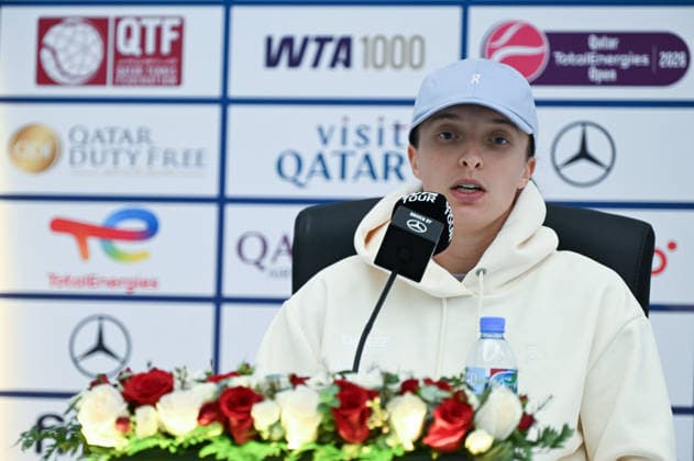 Qatar TotalEnergies Open 2026 - Day Four DOHA, QATAR FEBRUARY 11: Iga Swiatek of Poland attends a press conference, PK, Pressekonferenz after defeating Daria Kasatkina of Australia in the Round of 16 on Day Four of the Qatar TotalEnergies Open, part of the Hologic WTA, Tennis Damen Tour, at the Khalifa International Tennis and Squash Complex on February 11, 2026 in Doha, Qatar. Doha Qatar  Copyright: xArturxWidakx originalFilename:widak-qatartot260211_np0Lz.jpg