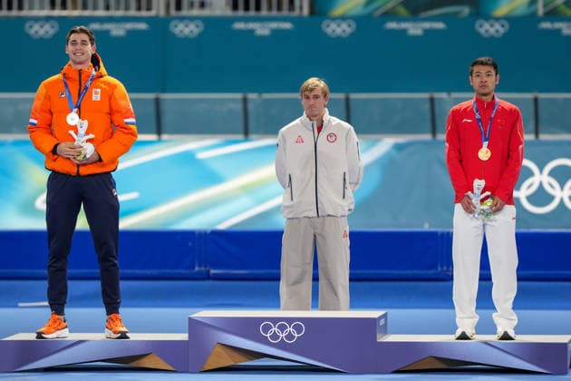 2026-02-11 - Milano Cortina 2026 Winter Olympics 1000m Men MILAN, ITALY - FEBRUARY 11: Jenning De Boo of the Netherlands, Jordan Stolz of United States of America, Zhongyan Ning of China during the 1000m Men on day 3 of the Milano Cortina 2026 Winter Olympics at the Milano Speed skating, Eisschnelllauf Arena on February 11, 2026 in Milan, Italy Milan Milano Speed Skating Arena Italy Content not available for redistribution in The Netherlands directly or indirectly through any third parties. Copyright: xAndrexWeeningx