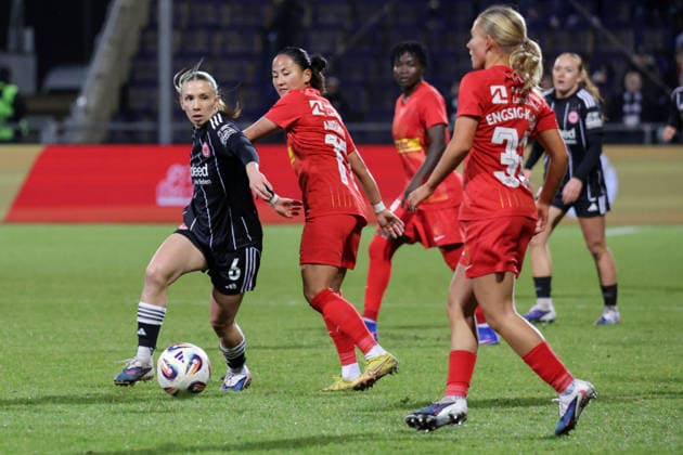 11 02 2026, xgrfx, Football UEFA Women s Europa Cup 1 4 Final, Eintracht Frankfurt FC Nordsjaelland v l Elisa Senß Eintracht Frankfurt , Simone Andersen FC Nordsjaelland DFL DFB REGULATIONS PROHIBIT ANY USE OF PHOTOGRAPHS as IMAGE SEQUENCES and or QUASI VIDEO Stadion am Brentanobad