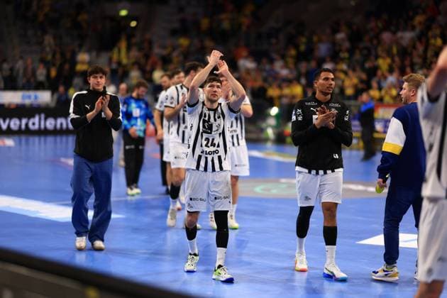 Scene with Mohab Abdelhak 48 THW Kiel , Rasmus Ankermann 22 THW Kiel , Kevin Gerwin 49 Rhein Neckar Löwen and Lukas Zerbe 24 THW Kiel Rhein Neckar Löwen vs THW Kiel Copyright: xspeedshotx