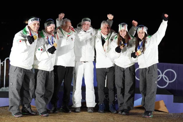 Italy s gold medalists Emanuel Rieder, Andrea Voetter, Marion Oberhofer and Simon Kainzwaldner, celebrate after the men s and women s doubles luge competitions at the 2026 Winter Olympics, in Cortina d Ampezzo, Italy, Wednesday, Feb. 11, 2026. (Photo Spada LaPresse)  Copyright: xSpada LaPressex