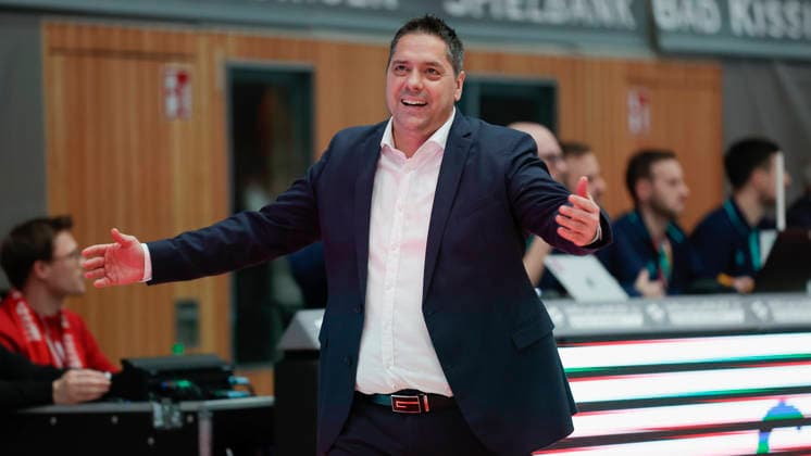 In the picture Head Coach Sasa Filipovski Wuerzburg Baskets 11 02 2026, Fitness First Wuerzburg Baskets vs Unicaja Malaga, Basketball Champions League, Round of 16, Group K, Matchday 4, Germany, 97072, tectake Arena Wuerzburg, Copyright: HMBxMedia xJulienxBecker