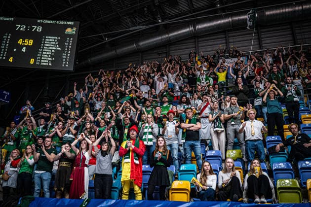 11 02 2026, xhfmx, Basketball easyCredit BBL Bundesliga, Frankfurt Skyliners VET CONCEPT Gladiators Trier Trier Fanblock DFL DFB REGULATIONS PROHIBIT ANY USE OF PHOTOGRAPHS as IMAGE SEQUENCES and or QUASI VIDEO Frankfurt am Main