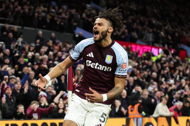 Birmingham, England, 11th February 2026. Tyrone Mings of Aston Villa celebrates his goal to make it 1-0 during the Aston Villa vs Brighton and Hove Albion Premier League match at Villa Park, Birmingham. Picture credit should read: Gareth Evans Sportimage EDITORIAL USE ONLY. No use with unauthorised audio, video, data, fixture lists, club league logos or live services. Online in-match use limited to 120 images, no video emulation. No use in betting, games or single club league player publications. SPI_046_GE_AVL_vs_BHA SPI-4521-0046