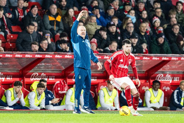 11th February 2026; The City Ground, Nottingham, England; Premier League Football, Nottingham Forest versus Wolverhampton Wanderers; Nottingham Forest Head Coach Sean Dyche shouts instructions to his team  GodfreyxPitt Content restricted for UK based newspaper
