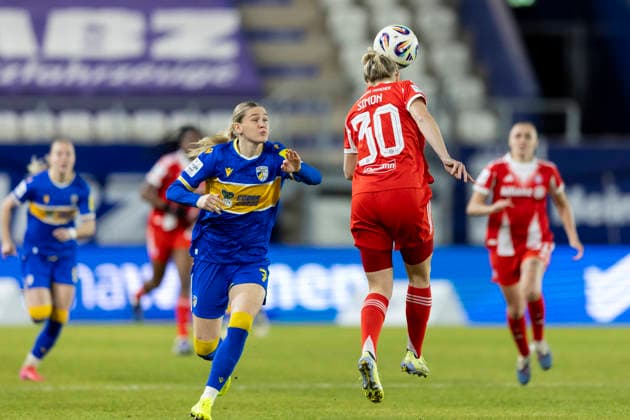Google Pixel Womens Bundesliga FC Carl Zeiss Jena vs FC Bayern Munich Jena 11 02 2026 Melina Reuter 7 FC Carl Zeiss Jena vs Carolin Simon 30 FC Bayern Munich Google Pixel Womens Bundesliga FC Carl Zeiss Jena vs FC Bayern Munich ad hoc arena at Ernst Abbe Sportfeld 11 02 2026 DFB REGULATIONS PROHIBIT ANY USE OF PHOTOGRAPHS AS IMAGE SEQUENCES AND OR QUASI VIDEO Copyright: xBEAUTIFULxSPORTS Duehringx