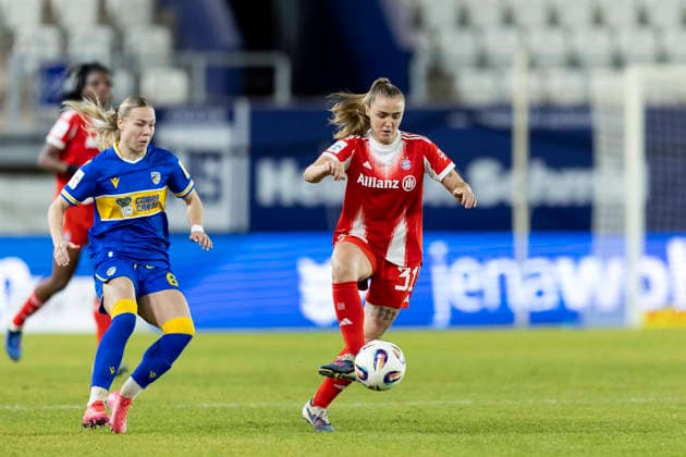 Google Pixel Womens Bundesliga FC Carl Zeiss Jena vs FC Bayern Munich Jena 11 02 2026 Georgia Stanway 31 FC Bayern Munich vs Nike Andersson 6 FC Carl Zeiss Jena Google Pixel Womens Bundesliga FC Carl Zeiss Jena vs FC Bayern Munich ad hoc arena at Ernst Abbe Sportfeld 11 02 2026 DFB REGULATIONS PROHIBIT ANY USE OF PHOTOGRAPHS AS IMAGE SEQUENCES AND OR QUASI VIDEO Copyright: xBEAUTIFULxSPORTS Duehringx