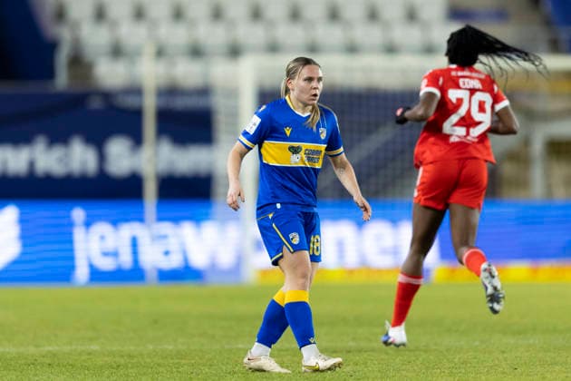 Google Pixel Frauen Bundesliga FC Carl Zeiss Jena vs FC Bayern München Jena 11 02 2026 Lara Schenk 18 FC Carl Zeiss Jena Google Pixel Frauen Bundesliga FC Carl Zeiss Jena vs FC Bayern München ad hoc arena im Ernst Abbe Sportfeld 11 02 2026 DFB REGULATIONS PROHIBIT ANY USE OF PHOTOGRAPHS AS IMAGE SEQUENCES AND OR QUASI VIDEO Copyright: xBEAUTIFULxSPORTS Duehringx