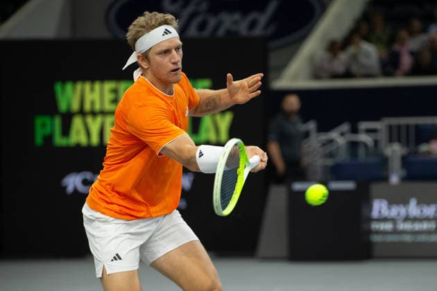 February 11, 2026, Frisco, Texas, USA: ALEJANDRO DAVIDOVICH FOKINA (ESP) hits the ball during a menÃ¢â‚¬â ¢s singles match at 2026 Nexo Dallas Open at The Ford Center at The Star in Frisco, Texas.Alejandro Davidovich Fokina defeated Alex Michelson 6:4, 6:4. Frisco USA - ZUMAh193 20260211_zsp_h193_084 Copyright: xDanielxMcGregor-Huyerx