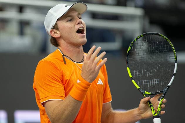 February 11, 2026, Frisco, Texas, USA: ALEX MICHELSEN (USA) reacts during a menÃ¢â‚¬â ¢s singles match at 2026 Nexo Dallas Open at The Ford Center at The Star in Frisco, Texas.Alejandro Davidovich Fokina defeated Alex Michelson 6:4, 6:4. Frisco USA - ZUMAh193 20260211_zsp_h193_095 Copyright: xDanielxMcGregor-Huyerx