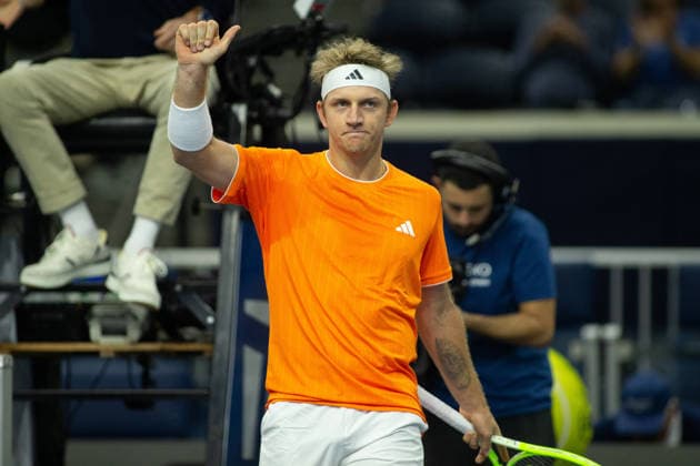 February 11, 2026, Frisco, Texas, USA: (L to r) ALEX MICHELSEN (USA) celebrates after winning a menÃ¢â‚¬â ¢s singles match at 2026 Nexo Dallas Open at The Ford Center at The Star in Frisco, Texas.Alejandro Davidovich Fokina defeated Alex Michelson 6:4, 6:4. Frisco USA - ZUMAh193 20260211_zsp_h193_103 Copyright: xDanielxMcGregor-Huyerx
