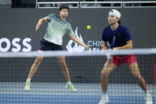 February 11, 2026, Frisco, Texas, USA: BEN SHELTON (USA) hits the ball during a menÃ¢â‚¬â ¢s doubles match at 2026 Nexo Dallas Open at The Ford Center at The Star in Frisco, Texas. Sadio Doumbia and Fabien Reboul defeated Aleksandr Kovacevic and Ben Shelton, 3:6, 6:3, 11:9. Frisco USA - ZUMAh193 20260211_zsp_h193_108 Copyright: xDanielxMcGregor-Huyerx