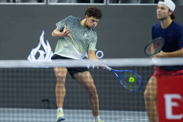 February 11, 2026, Frisco, Texas, USA: BEN SHELTON (USA) hits the ball during a menÃ¢â‚¬â ¢s doubles match at 2026 Nexo Dallas Open at The Ford Center at The Star in Frisco, Texas. Sadio Doumbia and Fabien Reboul defeated Aleksandr Kovacevic and Ben Shelton, 3:6, 6:3, 11:9. Frisco USA - ZUMAh193 20260211_zsp_h193_119 Copyright: xDanielxMcGregor-Huyerx