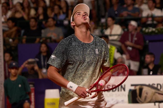 Joao Fonseca of Brazil reacts during the second round match against Alejandro Tabilo of Chile of Argentina Open at Buenos Aires Lawn Tennis Club on February 11, 2026 in Buenos Aires, Argentina. (Photo by Camilla Stolen, Imago) Buenos Aires Buenos Aires Copyright: xCamillaxStolenx L1107349