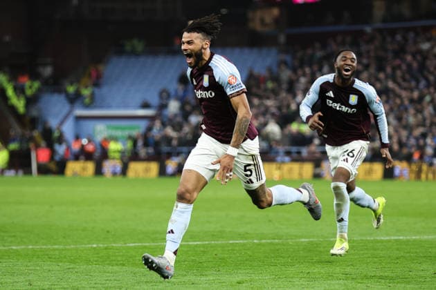 Birmingham, England, 11th February 2026. Tyrone Mings of Aston Villa celebrates his goal to make it 1-0 during the Aston Villa vs Brighton and Hove Albion Premier League match at Villa Park, Birmingham. Picture credit should read: Gareth Evans Sportimage EDITORIAL USE ONLY. No use with unauthorised audio, video, data, fixture lists, club league logos or live services. Online in-match use limited to 120 images, no video emulation. No use in betting, games or single club league player publications. SPI_114_GE_AVL_vs_BHA SPI-4521-0114