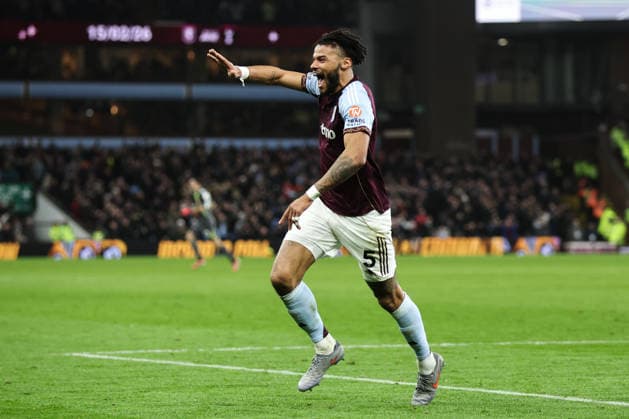Birmingham, England, 11th February 2026. Tyrone Mings of Aston Villa celebrates his goal to make it 1-0 during the Aston Villa vs Brighton and Hove Albion Premier League match at Villa Park, Birmingham. Picture credit should read: Gareth Evans Sportimage EDITORIAL USE ONLY. No use with unauthorised audio, video, data, fixture lists, club league logos or live services. Online in-match use limited to 120 images, no video emulation. No use in betting, games or single club league player publications. SPI_115_GE_AVL_vs_BHA SPI-4521-0115