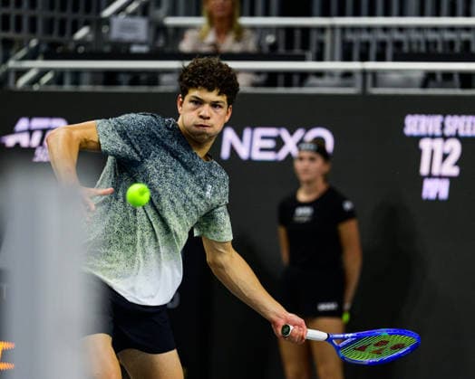 February 11, 2026, Frisco, Texas, USA: BEN SHELTON returns the ball during his doubles match against Sadio Doumbia & Fabien Reboul at the Dallas Open doubles quarterfinals. Sadio Doumbia & Fabien Reboul defeated Ben Shelton & Aleksandar Kovacevic in 3 sets. 3:6, 6:3 and 11:9. Frisco USA - ZUMAm348 20260211_znp_m348_009 Copyright: xLuisxRevillaxMatax